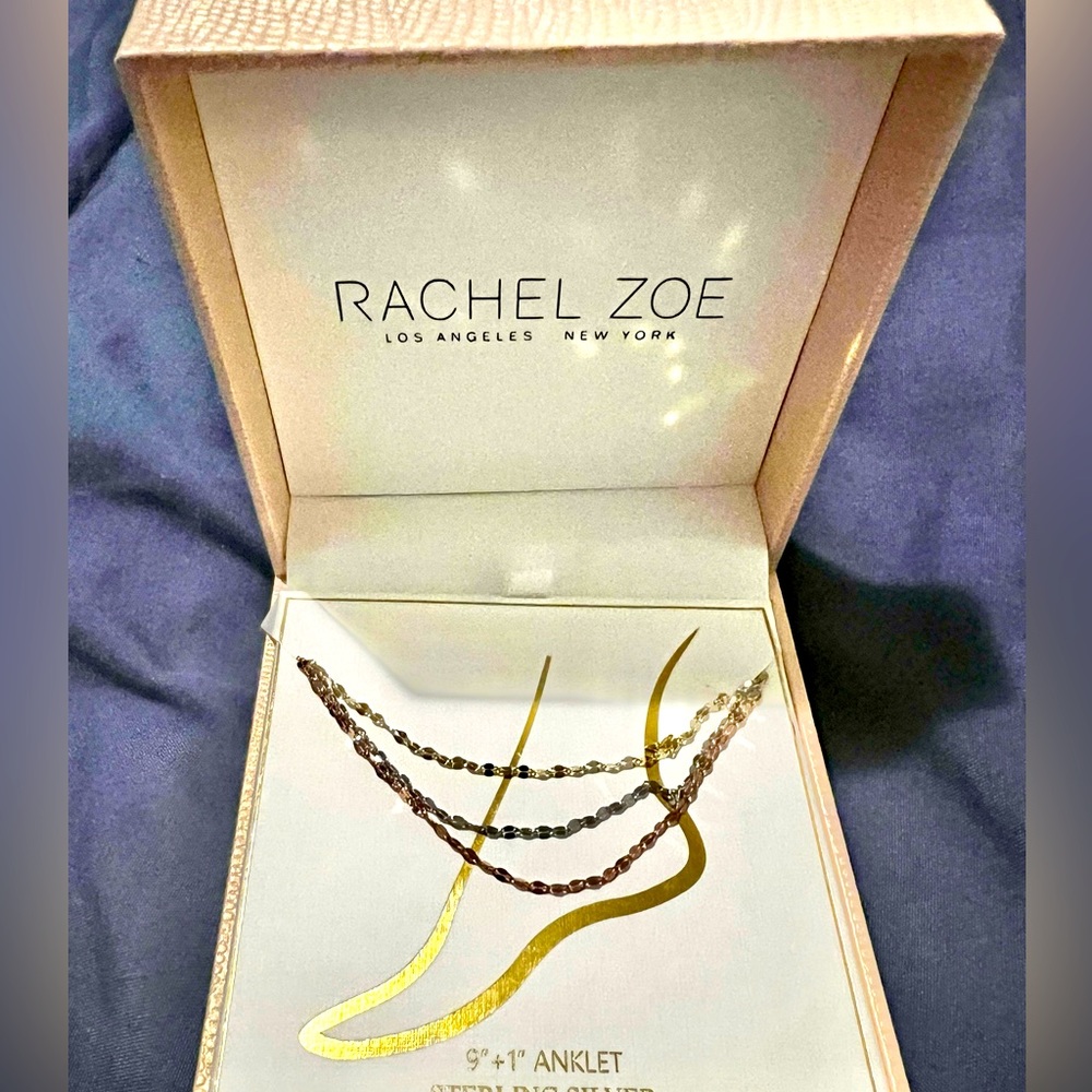 Rachel Zoe Sterling Silver/Gold/Rose Gold Anklet -NEW
